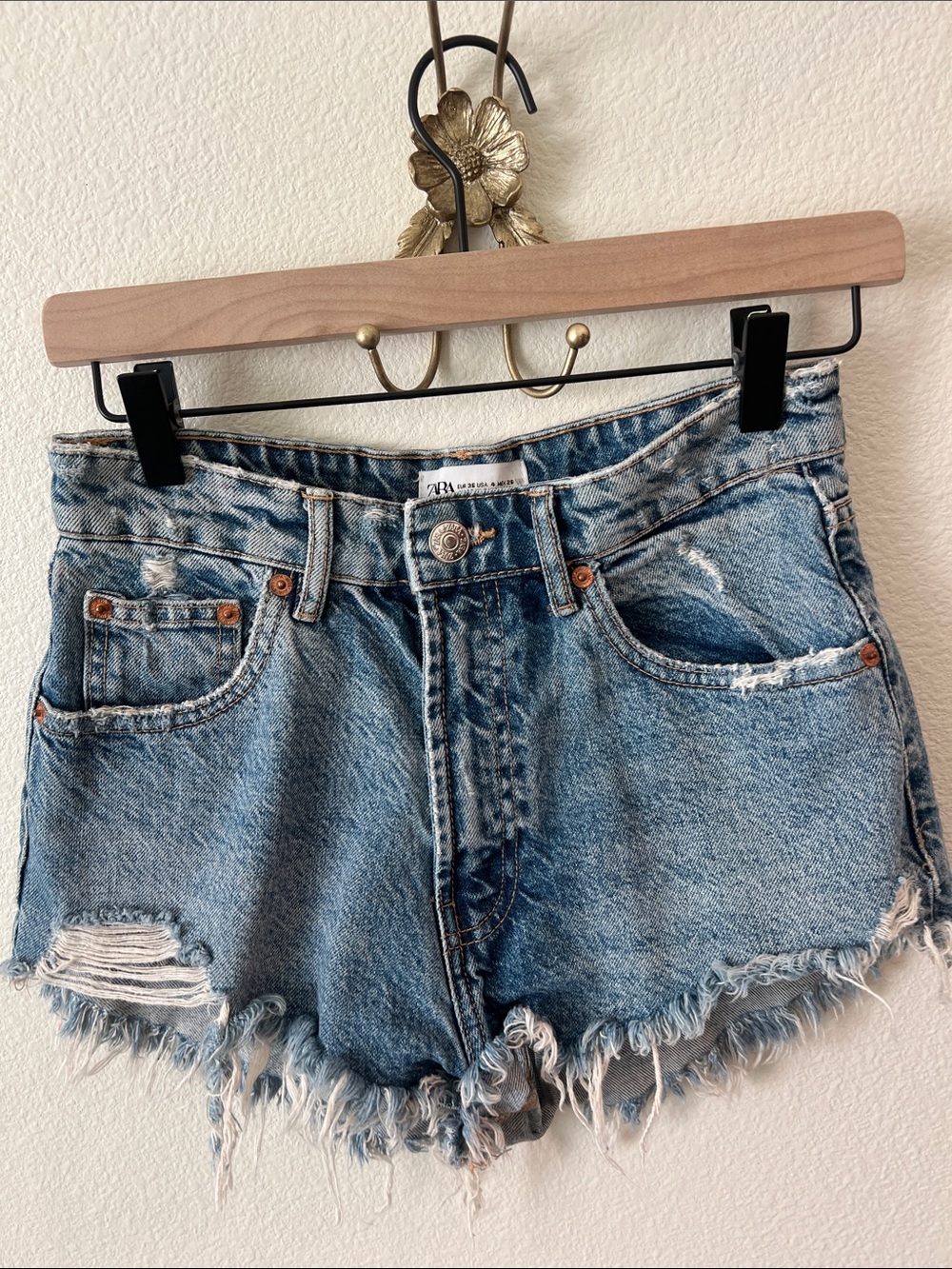 Zara Light Wash Distressed Denim Cutoff Shorts